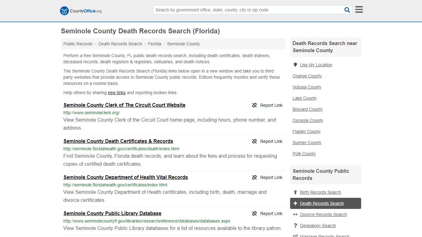 Death Records Search - Seminole County, FL (Death ...