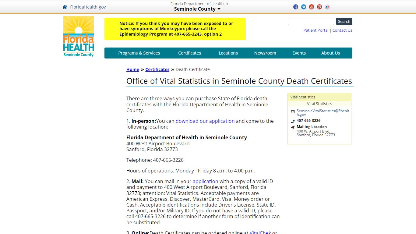 Office of Vital Statistics in Seminole County Death ...