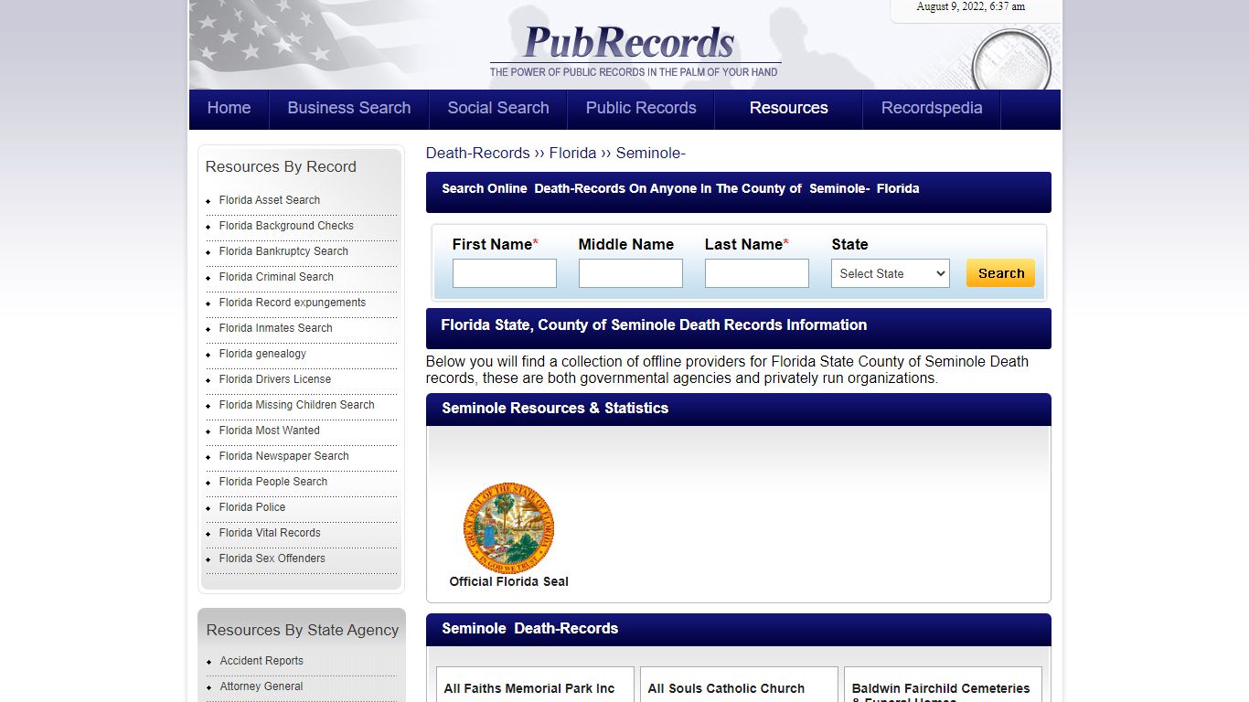 Seminole County, Florida Death Records