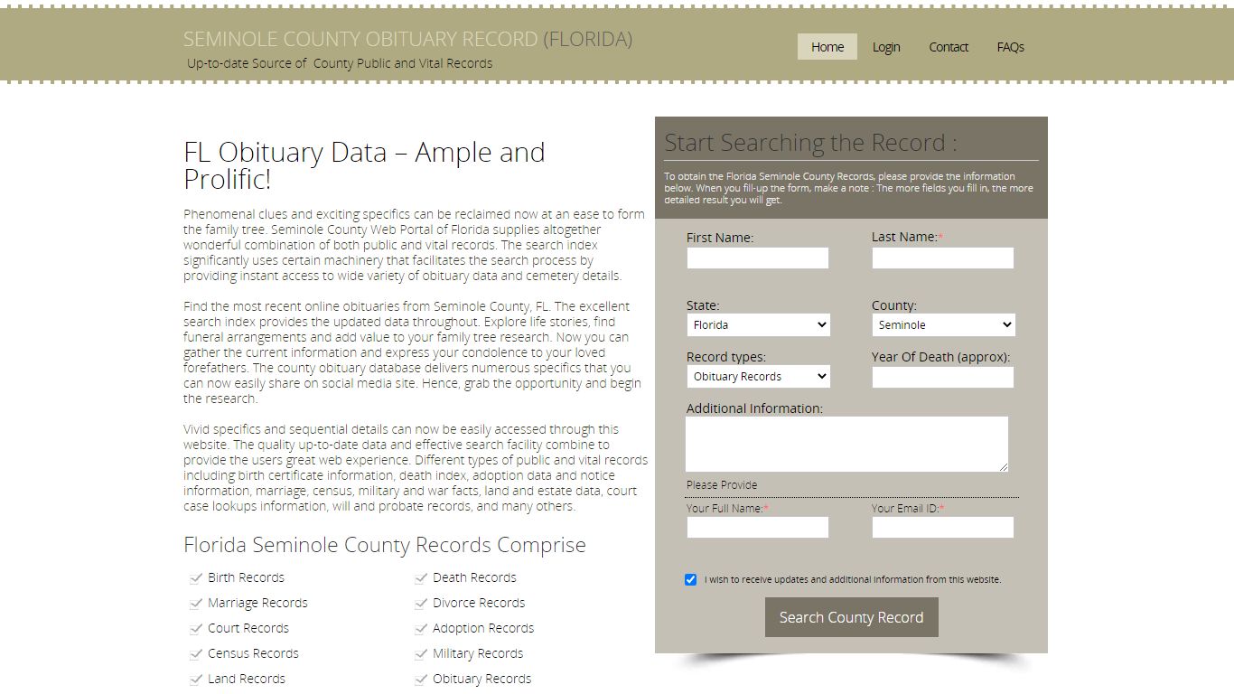 Seminole County, Florida Obituary Death Notice Index