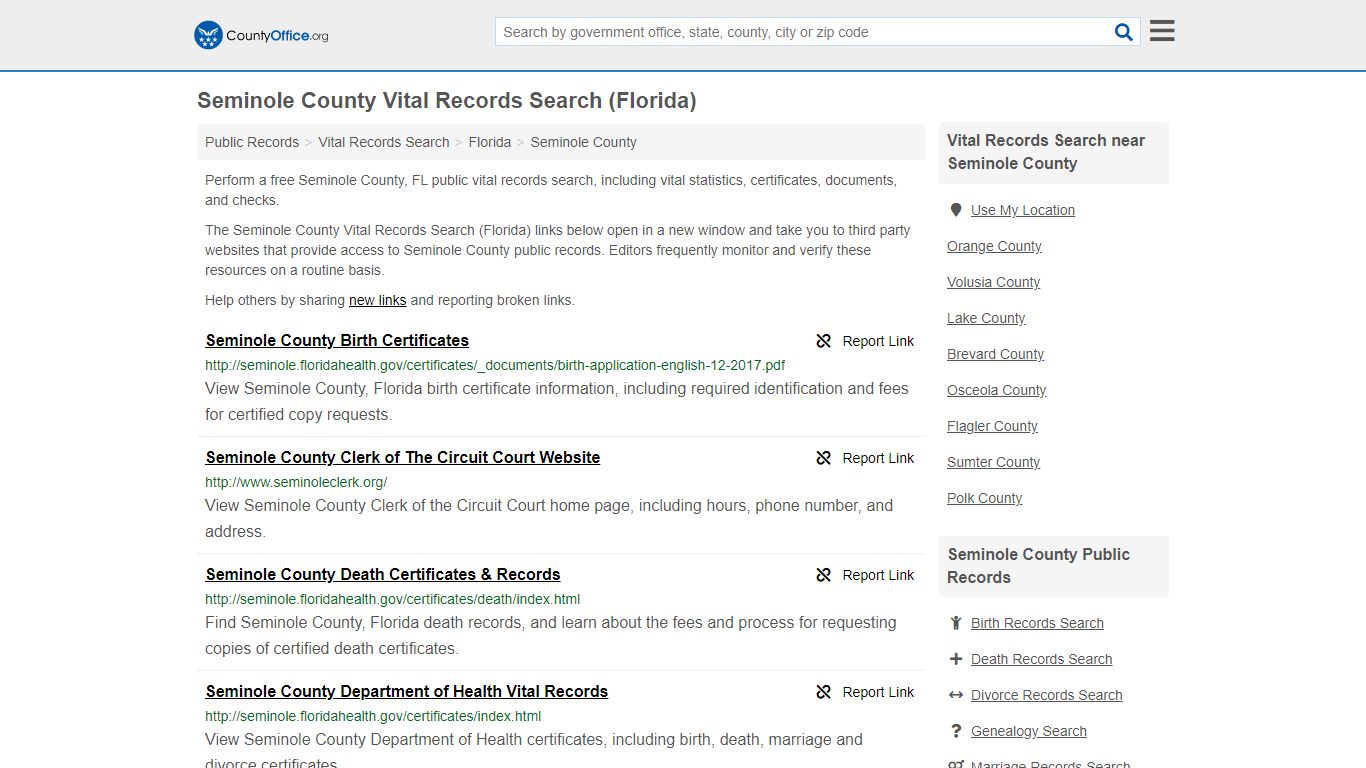 Vital Records Search - Seminole County, FL (Birth, Death ...